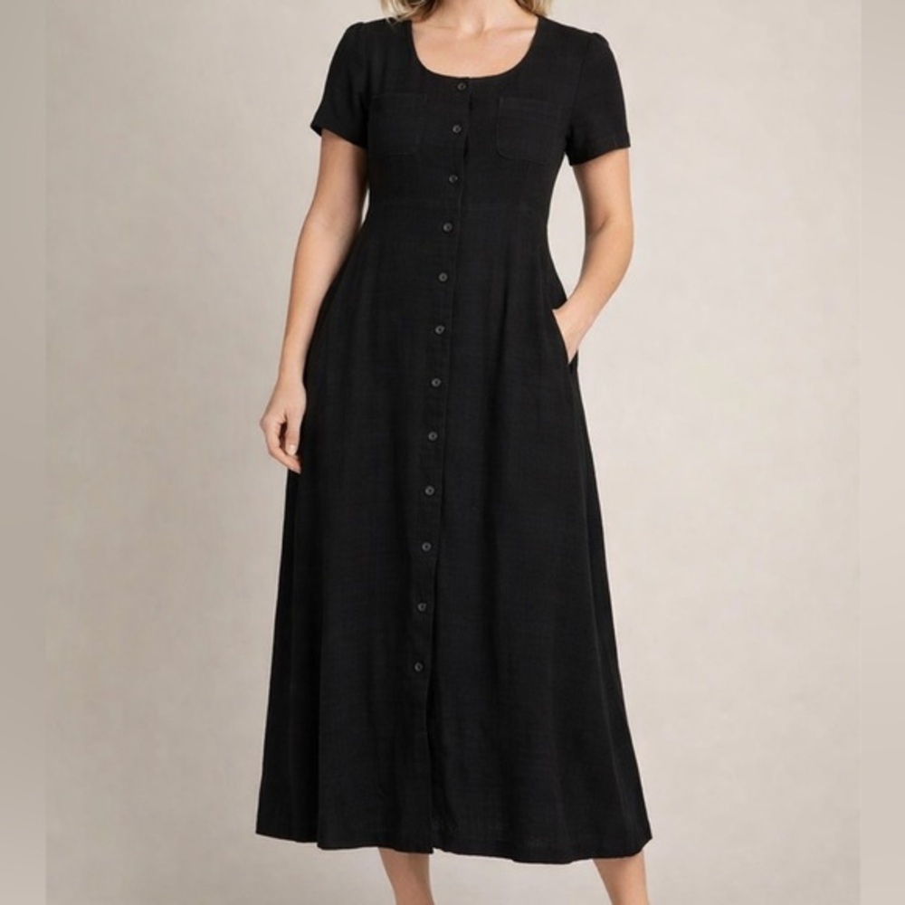 Vintage 1980’s Max Taylor Black Maxi Button-Down Dress 10/12